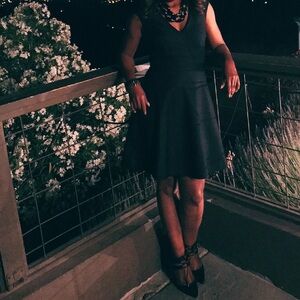 Trina Turk Blue & Black Fit & Flare Dress | Size 4 | Sleeveless Textured Look